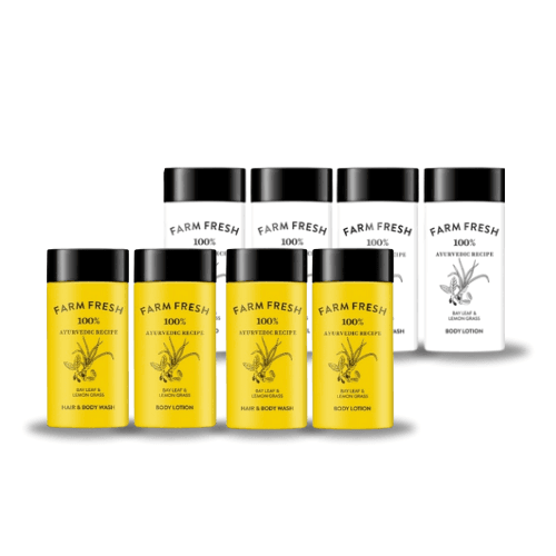 Biotique Farm Fresh Black & White (BW) and Yellow & Black (YB) hotel toiletries collection.