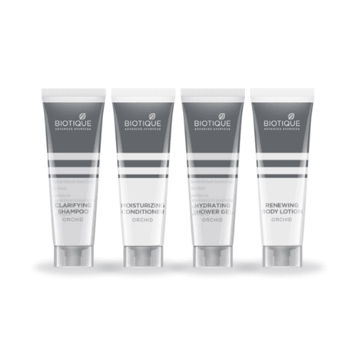 Luxurious Biotique Orchid hotel toiletries infused with natural botanical extracts.
